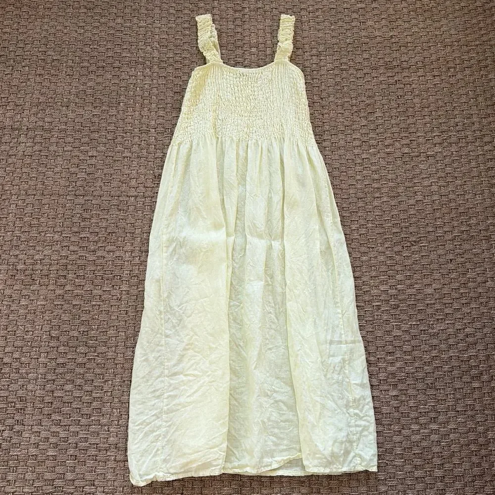 Laura Bianchi Women’s Yellow 100% Linen Sun Dress Made In Italy Size Large
